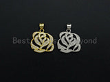 CZ Micro Pave Rose Flower Pendant/Charm,Cubic Zirconia Paved