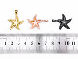 CZ Clear/Black Micro Pave STARFISH Pendant, StarFish Pave Pendant, Gold/Rose Gold/Silver/Gunmetal plated, 25x26mm, Sku#F422