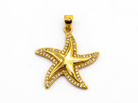 CZ Clear/Black Micro Pave STARFISH Pendant, StarFish Pave Pendant, Gold/Rose Gold/Silver/Gunmetal plated, 25x26mm, Sku#F422