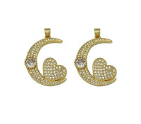 CZ Heart On Cresent Moon Charm, Sku#JL113