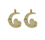 CZ Heart On Cresent Moon Charm, Sku#JL113