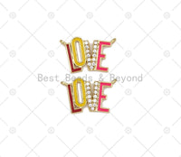 CZ Micropave/Colorful Enamel Love Word Pendant, 18K Gold Filled Love Charm, Bracelet Neckalce Charm Penadnt,23x14mm,Sku#L630