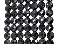 Quality Lentil/Coin Shaped Faceted Black Onyx Beads, 8mm 10mm 12mm 14mm 16mm 20mm Natural Gemstone Beads, 15.5" Full Strand, SKU#Q12