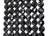 Quality Lentil/Coin Shaped Faceted Black Onyx Beads, 8mm 10mm 12mm 14mm 16mm 20mm Natural Gemstone Beads, 15.5" Full Strand, SKU#Q12