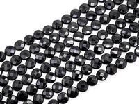 Quality Lentil/Coin Shaped Faceted Black Onyx Beads, 8mm 10mm 12mm 14mm 16mm 20mm Natural Gemstone Beads, 15.5" Full Strand, SKU#Q12