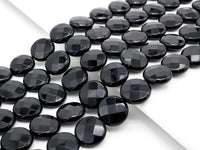 Quality Lentil/Coin Shaped Faceted Black Onyx Beads, 8mm 10mm 12mm 14mm 16mm 20mm Natural Gemstone Beads, 15.5" Full Strand, SKU#Q12