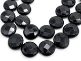 Quality Lentil/Coin Shaped Faceted Black Onyx Beads, 8mm 10mm 12mm 14mm 16mm 20mm Natural Gemstone Beads, 15.5" Full Strand, SKU#Q12