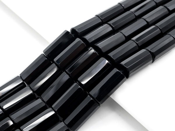 Top Quality Black Onyx Faceted Cylinder/Tube Beads 6x12mm 8x12mm 6x16mm 10x20mm Natural Stones, Gemstones Beads, 15.5" Full Strand, SKU#Q29