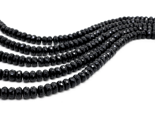 High Quality Faceted Rondelle Black Onyx Beads 2x4/3x4/3x5/4x6/5x8mm/6x10mm/8x12mm Rondelle Beads, 15.5" Full Strand, SKU#Q10