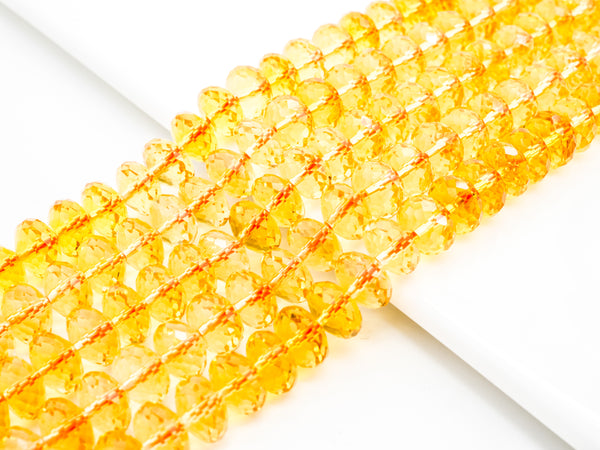 Quality Natural Citrine Beads, Rondelle Faceted Yellow Gemstone Beads, SKU#V10c