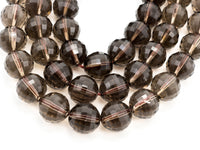 High Quality Natural Watermelon Cut Faceted Smoky Quartz beads, 8mm/10mm/12mm, Round Brown Quartz Gemstone Beads, 15inch strand, SKU#V13