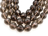 High Quality Natural Watermelon Cut Faceted Smoky Quartz beads, 8mm/10mm/12mm, Round Brown Quartz Gemstone Beads, 15inch strand, SKU#V13