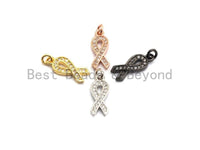 CZ Micro Pave Awareness Ribbon Charm ,Gold/Silver/Black/Rose Gold,Cubic Zirconia Jewelry Findings, Cancer Fighting Charm, 6x16mm,sku#F650