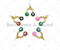 18k Dainty Gold U Shape With Enamel Evil Eye Pendant/Charm, Colorful Enamel Evil Eye Charm, Necklace Bracelet Charm,14x15mm, Sku#LK247