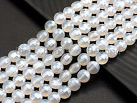 Double Sided Turtle Shell Cut Plated Agate Coin Shape beads, 6mm/8mm/10mm White Agate, Natural Gemstone Beads, 15.5" Full strand, Sku#UA05