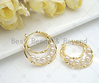 Gold Hoop Pearl Earrings, Sku#J298