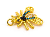 FLY Inspired Charm, CZ Micro Pave Insect Pendant, Cubic Zirconia Pendant,Gold/Rose Gold/Silver/Black,20x21x49mm,SKU#F439