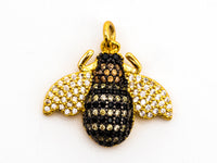 BEE Inspired Charm, CZ Micro Pave Inspired insect Charm, Pave Bug Charm, Gold/Rose Gold/Silver/Black, 19x22x5mm,SKU#F435