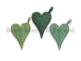 CZ Green Micro Pave Large Heart Pendant, Heart Shaped Pave Pendant, Gold/Rose Gold/Silver/Gunmetal plated, 30x41mm, Sku#X53