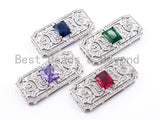 CZ Micro Pave Square/Rectangular Pendant/Connector/Jewelry Link Connector, 38x18mm, SKU#F276