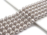 6mm/8mm/10mm/12mm SLIVER GRAY Pearl with Rhinestone Inlaid, Silver Gray Round Mother of Pearl Beads, 15.5'' Full strand, Sku#V61