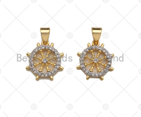 CZ Micro Pave Helm Shape Charm/Pendant, Dual CZ Sailer Wheel Shape Charm, Pave Pendant Charm,13x15mm, Sku#F1217