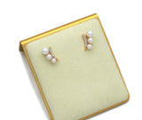 Gold CZ Pearl Stud Earrings, Triple Pearl Earrings, Sku#ZX106