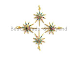 CZ Colorful Micro Pave North Star Pendant, Star Shaped Pave Pendant, Gold plated, 13x20mm, Sku#F739