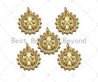 CZ Micro Pave Cross Arrows On Ferris Wheel Charm/Pendant, Round Wheel Shape Charm, Pave Pendant, Gold plated charm, 20mm, Sku#LK127