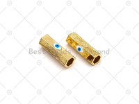 Enamel Evil Eye On Hexagon Shape Large Hole Tube Spacer Beads, 18K Gold Filled Beads, Enamel Tube Spacer,9x23mm, Sku#Y528