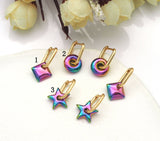 Rainbow Electric Star Donut Diamond shape Earrings, sku#J361