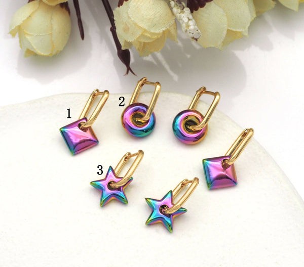 Rainbow Electric Star Donut Diamond shape Earrings, sku#J361 ...