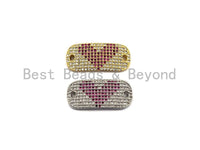 CZ Micro Pave Oval Shape With Pink Heart Oval Shape Connector, Cubic Zirconia Bracelet Link, 11x26mm,sku#Z616