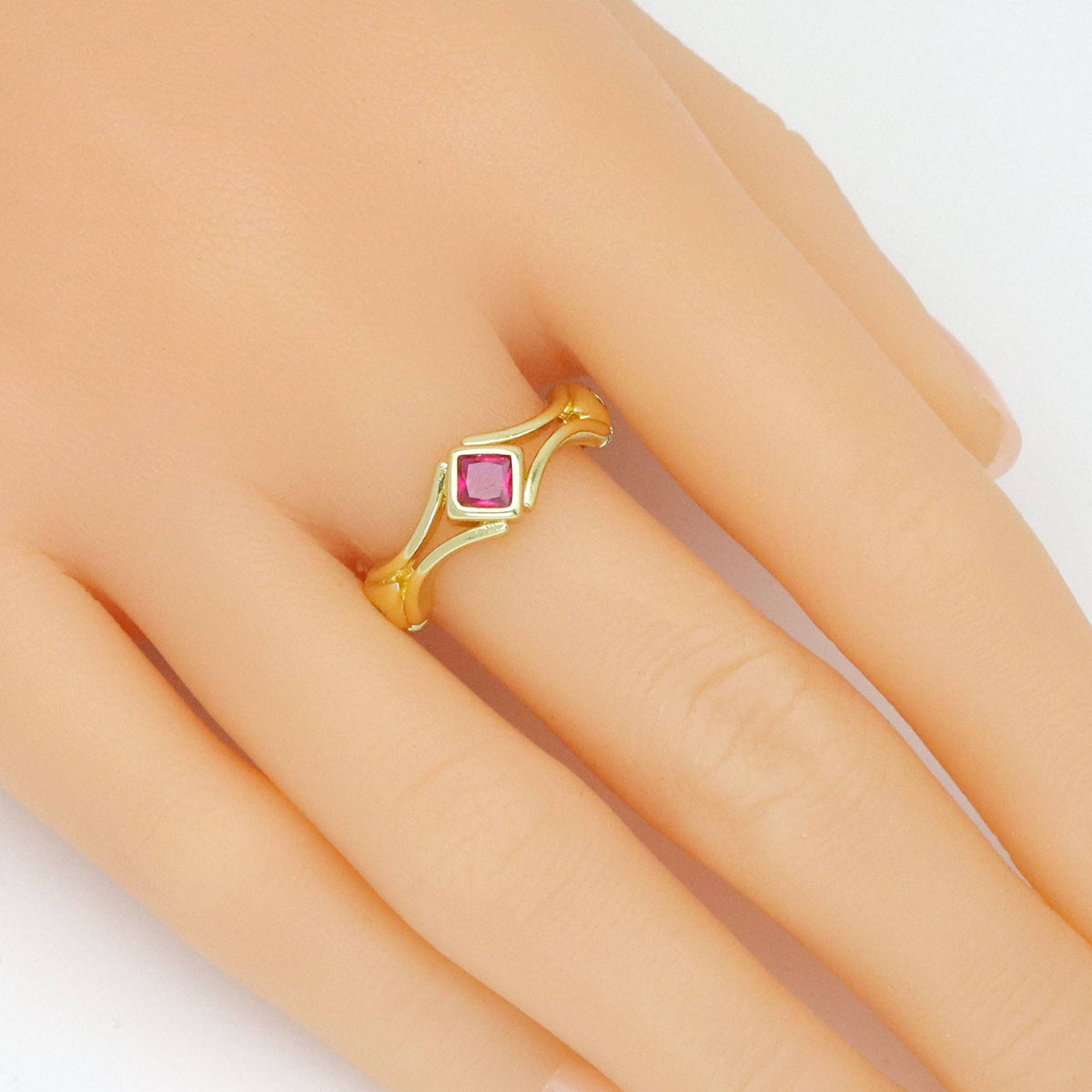 Gold Ruby Rhombus CZ Adjustable Ring, Sku#LK980 – Bestbeads&Beyond