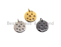 Hollow out Multi Star Coin Pendant/Charm,Flat Sheet Copper  CZ Pendant, Silver/Gold/Black Tone,16x16mm,Sku#Z457