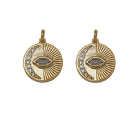 CZ Evil Eye Cresent Moon On Round Coin Charm, Sku#ZX59