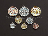 Mother-of-pearl Inlay Tree Round Pendant/Charm, Tree Cubic Zirconia Pendant,22/15/12mm,Sku#Z499