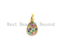 Rainbow CZ Colorful Micro Pave Teardrop Pendant, Teardrop Shaped Pave Pendant, Gold plated, 8x12mm, Sku#F684