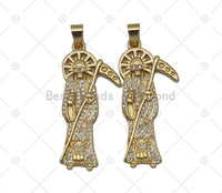 CZ Micro Pave Death Shape Pendant, 18K Gold Filled Grim Reaper Charm, Necklace Bracelet Charm Pendant, Sku#JL68