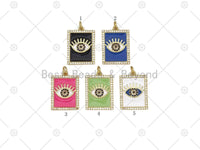 Colorful Enamel  Evil Eye On Rectangle Pendant, 18K Gold Filled CZ Micro Pave Charm, Necklace Bracelet Charm Pendant,15x21mm,Sku#Y533