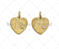 18k Dainty Gold Heart with Diamond Charms, Dainty Charms, Gold Heart Pendant, Heart Necklace Charms, 12x13mm, Sku#F1312