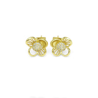 CZ Gold Flower Stud Earrings, Sku#LK899