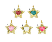 CZ Enamel Heart On Five Point Star Shape Pendant, Sku#Z1429