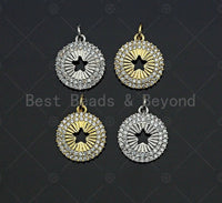 CZ Micro Pave Hollow Out Five Star On Round Coin Shape Pendant, Gold/Silver Plated,Necklace Bracelet Charm Pendant,14x16mm,sku#F1253