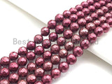 Natural Mother of Pearl Maroon Color Round Faceted beads, 6mm/8mm/10mm/12mm Maroon MOP Beads, 15.5inch strand, SKU#T131