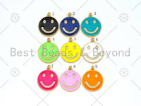 CZ Micropave Colorful Enamel Smiley Face Shape Pendant, 18K Gold Filled Smiley Face Charm, Necklace Bracelet Charm Pendant,24x28mm,Sku#ML51