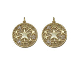 Gold CZ Five Point Star On Hollow Out Round Charm, Sku#L694