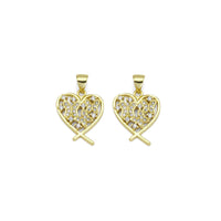 Gold CZ Butterfly On Heart Charm, Sku#LK887