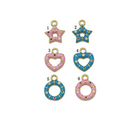 CZ Enamel Star Heart Round Charm, Sku#JL117