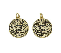 Gold Evil Eye On Round Coin Charm, Sku#Z1460